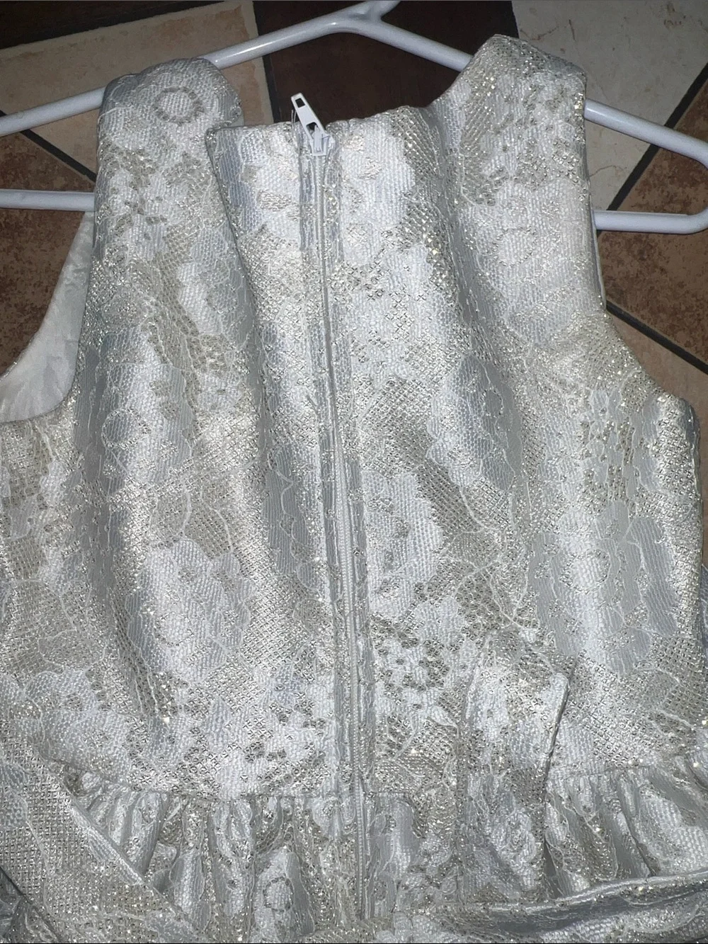 Girls' Formal Lace Party Dress with Rhinestone Band - White/Cream